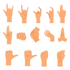 twelve different hand gestures, each with varying finger positions and orientations, on a white background.