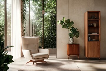 Elegant living space featuring modern furniture and natural light in a serene setting