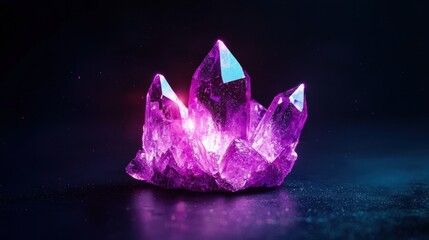 Obraz premium Glowing purple crystal cluster on a dark background