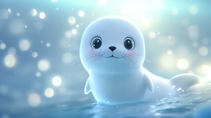 Obraz premium Adorable White Seal Pup in Sparkling Water