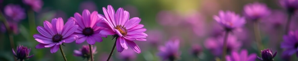 Fototapeta premium Wet purple dimorphoteca flowers in full bloom, plant, dimorphoteca, flowers