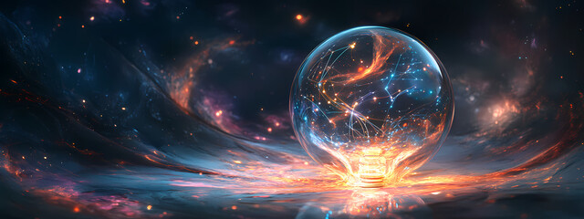 Obraz premium Crystal Lightbulb Containing Digital Universe