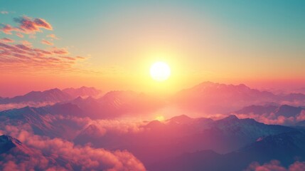 Obraz premium Majestic Sunset Over Cloud Covered Mountain Ranges