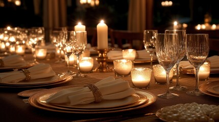 Romantic Candlelit Dinner Table Setting