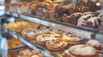 Display case with baked goods at a bakery.