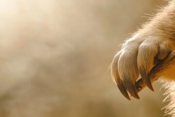 close-up of groundhog claw grasping twig fine details of fur and wood enhanced by natural sunlight