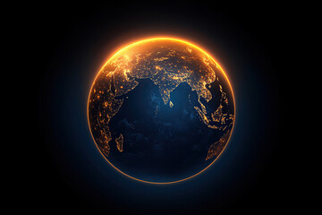 Fototapeta premium radiant globe with glowing pathways of light representing global connectivity and communication, set against dark background, highlighting vibrant energy and interconnectedness of world