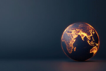 radiant globe with glowing pathways of light representing global connectivity and communication, set against dark background. illuminated lines highlight continents, symbolizing networked world