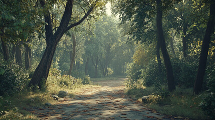 Scenic Road Trip Through green Forest. ai generation 