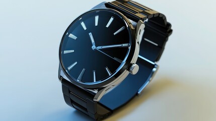 Sleek Black Wristwatch With Metal Band