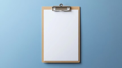Blank Clipboard with White Paper on Blue Background