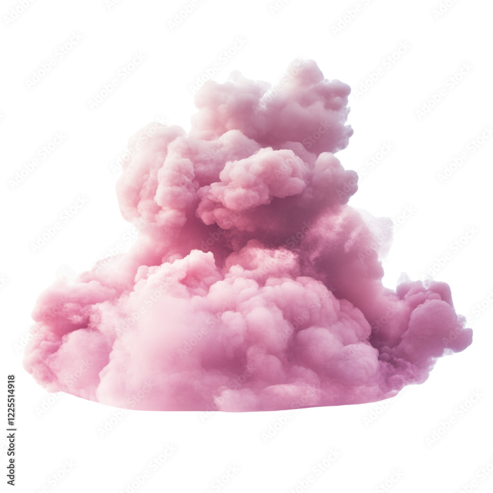 Poster an image shows a digitally rendered pink smoke cloud isolated against a black background. the cloud 