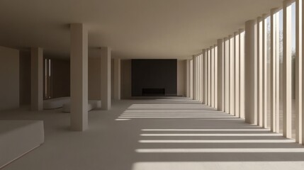 Minimalist Modern Interior Architecture with Sunlight Streaming Through Columns