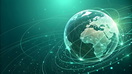 Futuristic Globe with Network Connections and Green Light Effects