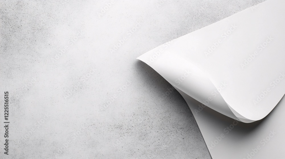 Aufkleber White sheet of paper curling up from textured gray background