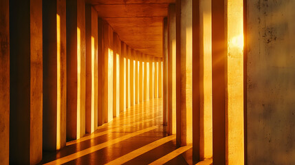 Abstract architectural background, vertical geometric shapes, sun reflection.
