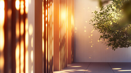 Abstract architectural background, vertical geometric shapes, sun reflection.