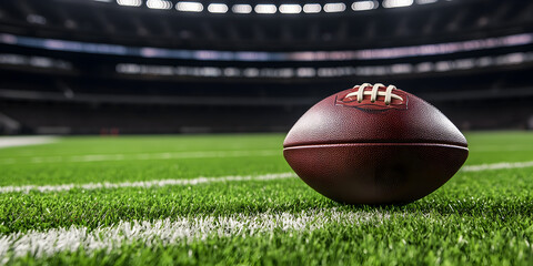 A football resting on a tee just before kickoff, with the stadium’s grand scale dominating the background.


