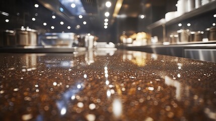 Abstract Brown Kitchen Countertop with Bokeh Lights