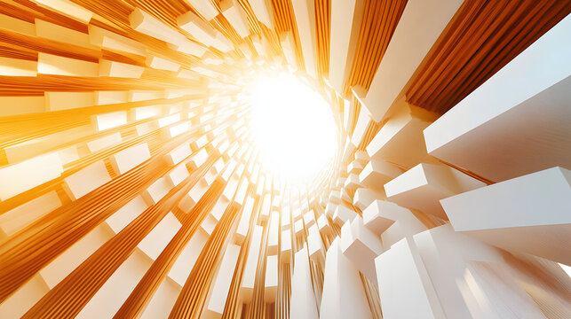 Abstract architectural background, vertical geometric shapes, sun reflection.