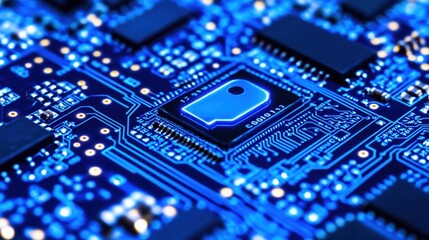 Close-up of a Blue Circuit Board with Integrated Circuit