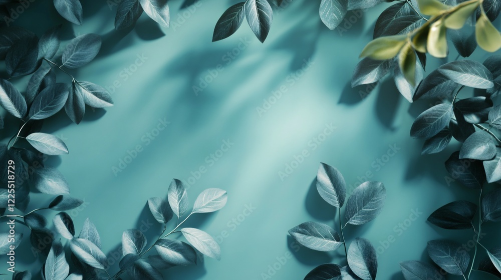 Poster elegant frame of green leaves creating stunning visual on turquoise background