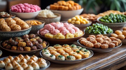 Assorted Delicious Asian Food Dishes Arranged on Table