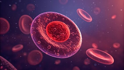 Naklejka premium Detailed Close-up of a Cell with Red and Purple Backgrounds