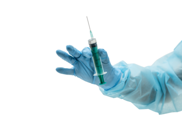 Doctor's Hand in Latex Glove Holding a Syringe 