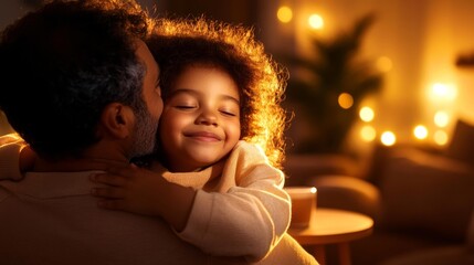 Father hugging child with love in warm light. Generative AI