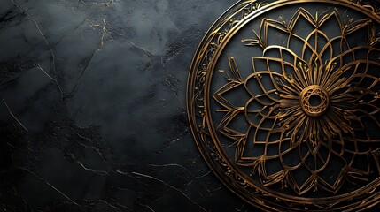 Naklejka premium Golden Mandala Design on Dark Textured Background