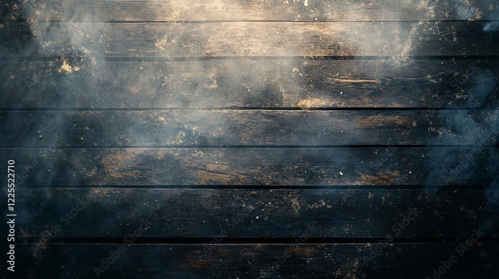 Aufkleber Smoke covering empty rustic wooden table background with copy space
