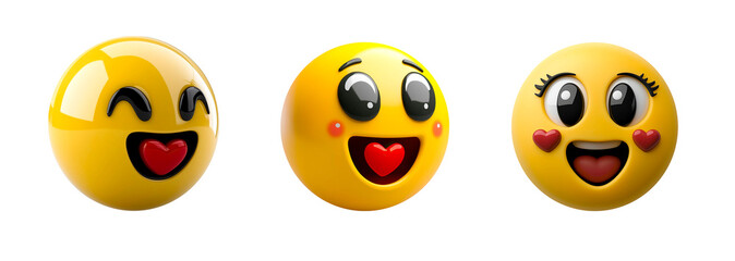Fototapeta premium Smiling emoji with heart theme isolated on transparent or white background
