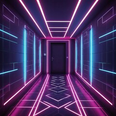 Futuristic Neon Corridor
 A narrow corridor illuminated by neon pink and blue lines. It creates a feeling of transitioning into digital reality.