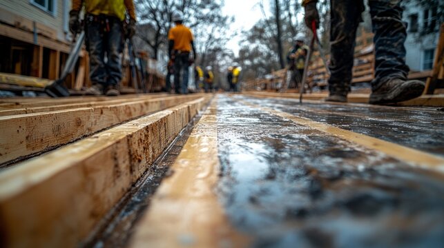 Craftsmanship takes shape as workers build sturdy walkways on site