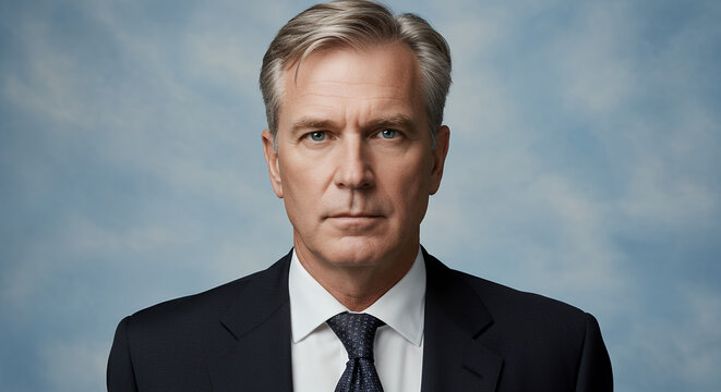 Confident Mature Businessman Portrait Against Blue Sky Background