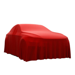 A car covered by fabric. Surprising gift is covered by fabric. Surprising car
