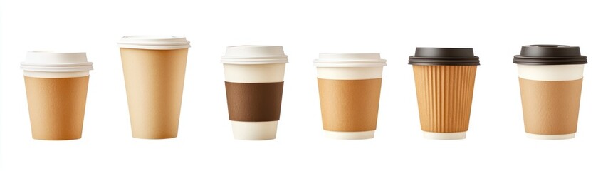 Assorted Coffee Cups Displayed Against White Background