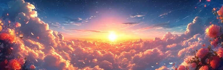 A breathtaking image of vibrant, colorful clouds illuminated by sunlight. Perfect for use in inspirational, artistic, or wellness-focused projects. Evokes peace, imagination, and serenity.