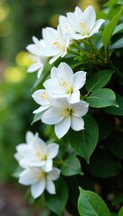 Fototapeta premium White azaleas cascading down a curved shrub trunk, trunk, botanical