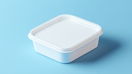 White Square Plastic Food Container On Blue Background