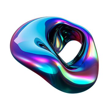 3d fluid abstract metallic holographic colored shape png transparent background