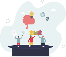 Collaboration and business team meeting with discussion.Company partnership and new idea generation with colleague brainstorm process.flat characters.