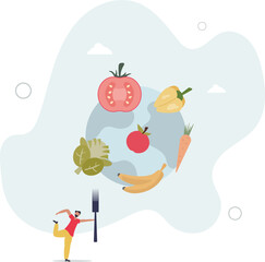 Save earth and eat more vegetables instead of meat .Avoid animal products and dairy for healthy lifestyle and ecological earth protection.flat characters.
