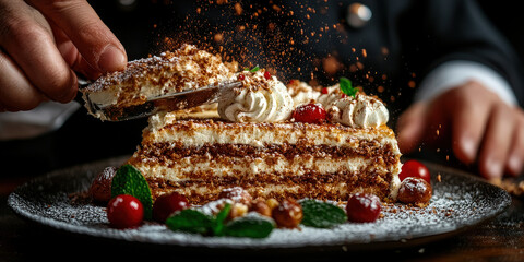 Table with Luxuous Cakes, Macro Photography Style, Generative AI Cake background