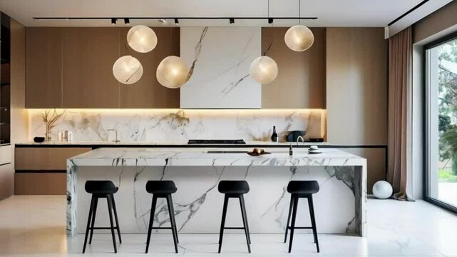 Modern Luxury Kitchen with Marble Island and Pendant Lighting