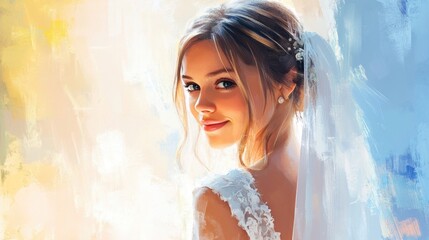 Bride's radiant portrait on wedding day showcasing joy and anticipation in a beautifully styled setting with soft artistic background.
