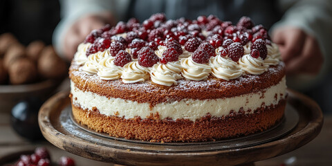 Table with Luxuous Cakes, Macro Photography Style, Generative AI Cake background