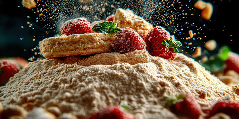 Table with Food and Fresh Ingredients, Macro Photography Style, Generative AI Food background