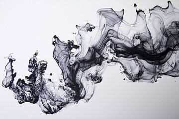 Abstract black ink swirling gracefully on a white canvas, creating a dynamic and artistic flow